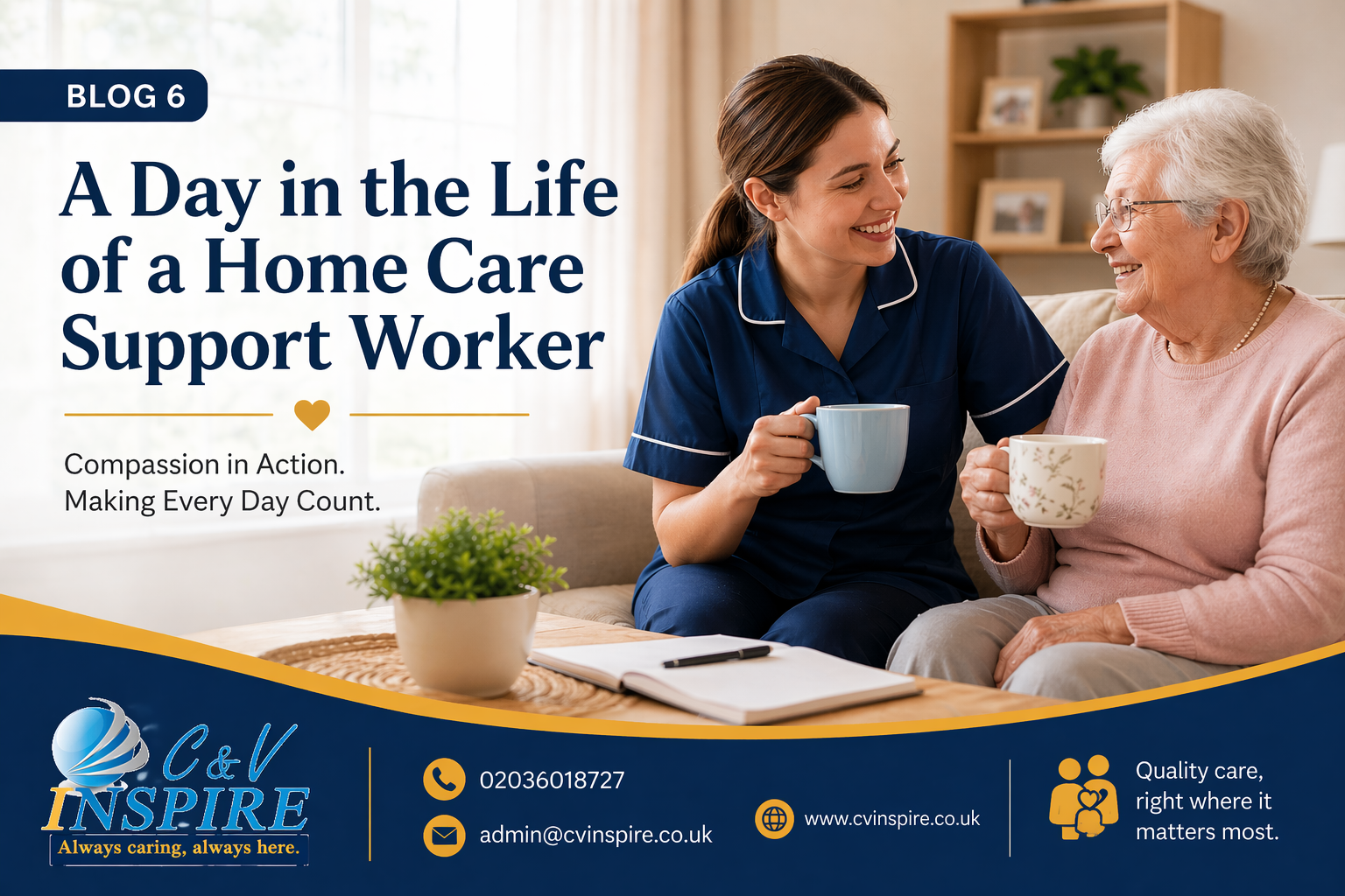 Home care support worker assisting elderly client at home